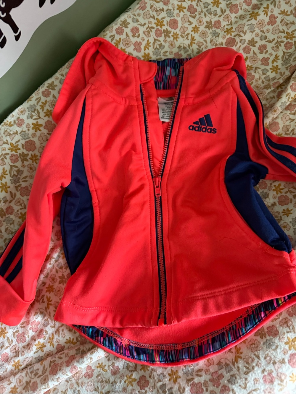 adidas baby Pink & Navy Hooded Zip-Up Jacket 9 months